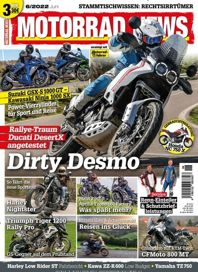 Titelbild der Ausgabe 6/2024 von Motorrad News. Diese Zeitschrift und viele weitere Automagazine und Motorradzeitschriften als Abo oder epaper bei United Kiosk online kaufen.