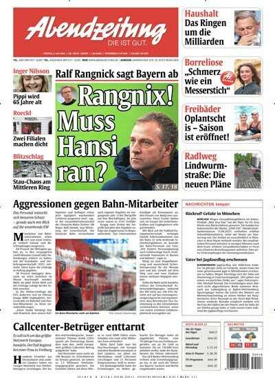 Titelbild der Ausgabe 102/2024 von Abendzeitung München. Diese Zeitschrift und viele weitere Zeitungsabos als Abo oder epaper bei United Kiosk online kaufen.
