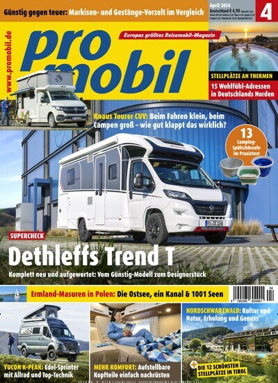 Titelbild der Ausgabe 4/2024 von promobil. Diese Zeitschrift und viele weitere Automagazine und Motorradzeitschriften als Abo oder epaper bei United Kiosk online kaufen.