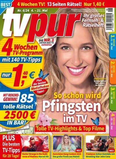 Titelbild der Ausgabe 6/2024 von TV pur. Diese Zeitschrift und viele weitere Programmzeitschriften als Abo oder epaper bei United Kiosk online kaufen.