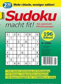 Titelbild der Ausgabe 5/2024 von Sudoku macht fit. Diese Zeitschrift und viele weitere Groschenromane und Rätselhefte als Abo oder epaper bei United Kiosk online kaufen.