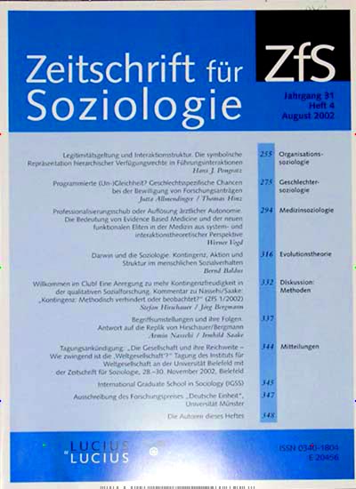 Titelbild von Zeitschrift für Soziologie (ZfS). Diese Zeitschrift und viele weitere Wissenschaftsmagazine als Abo oder epaper bei United Kiosk online kaufen.