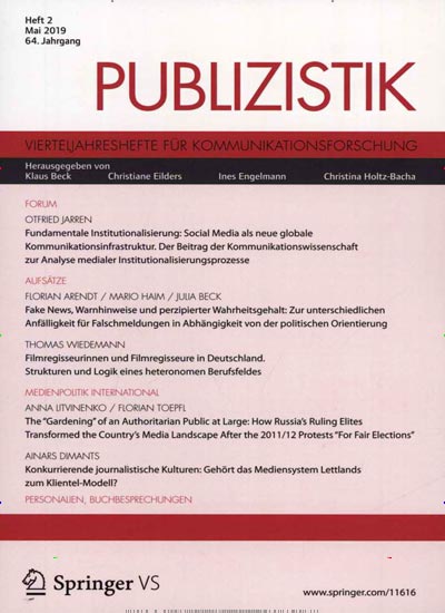 Publizistik Titelbild der aktuellen Ausgabe Aktuelles Titelbild von Publizistik. Entdecken Sie jetzt die aktuelle Ausgabe. Lesen Sie gerne Wissenschaftsmagazine? Dann empfehlen wir Ihnen Publizistik als Abo oder Geschenkabo.