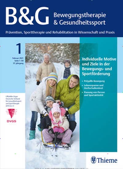 B & G Bewegungstherapie und Gesundheitssport Titelbild der aktuellen Ausgabe Aktuelles Titelbild von B & G Bewegungstherapie und Gesundheitssport. Entdecken Sie jetzt die aktuelle Ausgabe. Lesen Sie gerne Pflegezeitschriften und medizinische Fachzeitschriften? Dann empfehlen wir Ihnen B & G Bewegungstherapie und Gesundheitssport als Abo oder Geschenkabo.