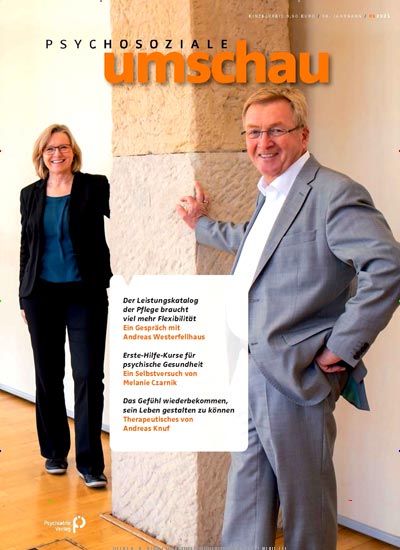 Psychosoziale Umschau Titelbild der aktuellen Ausgabe Aktuelles Titelbild von Psychosoziale Umschau. Entdecken Sie jetzt die aktuelle Ausgabe. Lesen Sie gerne Pflegezeitschriften und medizinische Fachzeitschriften? Dann empfehlen wir Ihnen Psychosoziale Umschau als Abo oder Geschenkabo.