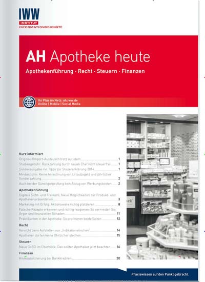 AH Apotheke heute Titelbild der aktuellen Ausgabe Aktuelles Titelbild von AH Apotheke heute. Entdecken Sie jetzt die aktuelle Ausgabe. Lesen Sie gerne Pflegezeitschriften und medizinische Fachzeitschriften? Dann empfehlen wir Ihnen AH Apotheke heute als Abo oder Geschenkabo.