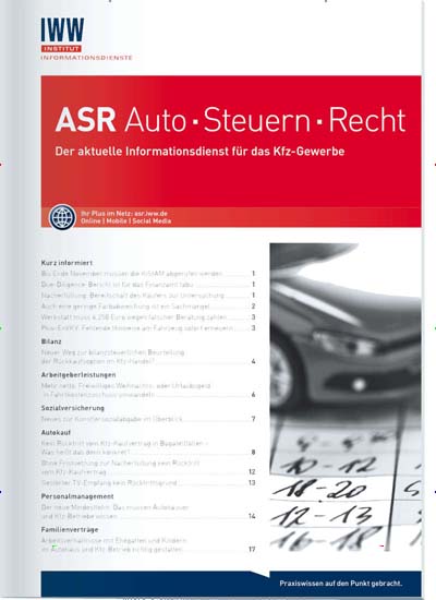 ASR Auto Steuern Recht Titelbild der aktuellen Ausgabe Aktuelles Titelbild von ASR Auto Steuern Recht. Entdecken Sie jetzt die aktuelle Ausgabe. Lesen Sie gerne Businessmagazine? Dann empfehlen wir Ihnen ASR Auto Steuern Recht als Abo oder Geschenkabo.