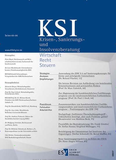 Krisen-, Sanierungs- und Insolvenzberatung (KSI) Titelbild der aktuellen Ausgabe Aktuelles Titelbild von Krisen-, Sanierungs- und Insolvenzberatung (KSI). Entdecken Sie jetzt die aktuelle Ausgabe. Lesen Sie gerne Businessmagazine? Dann empfehlen wir Ihnen Krisen-, Sanierungs- und Insolvenzberatung (KSI) als Abo oder Geschenkabo.