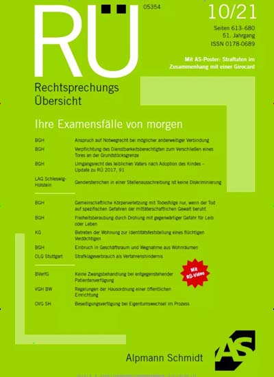 Titelbild von RechtsprechungsÜbersicht (RÜ). Diese Zeitschrift und viele weitere Jurazeitschriften und Zeitschriften für Verwaltung als Abo oder epaper bei United Kiosk online kaufen.