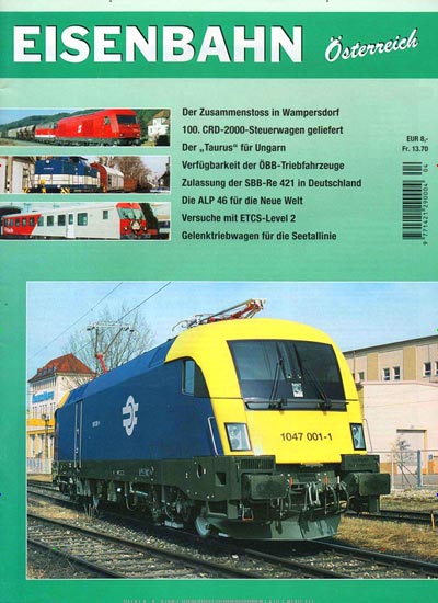 Eisenbahn Österreich Titelbild der aktuellen Ausgabe Aktuelles Titelbild von Eisenbahn Österreich. Entdecken Sie jetzt die aktuelle Ausgabe. Lesen Sie gerne Hobbymagazine, Touristikzeitschriften und Sport-Fachzeitschriften? Dann empfehlen wir Ihnen Eisenbahn Österreich als Abo oder Geschenkabo.