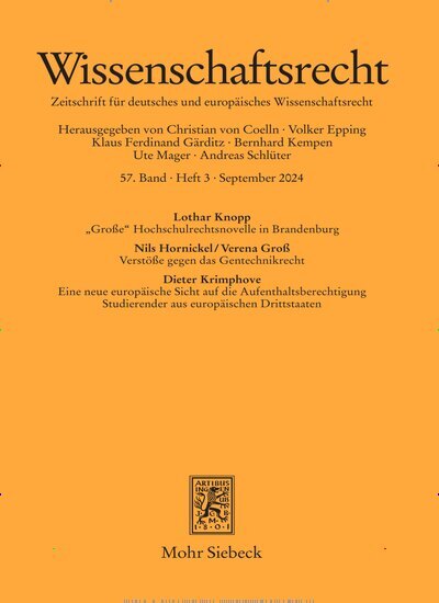 Titelbild der Ausgabe 2/2021 von Wissenschaftsrecht (WissR). Diese Zeitschrift und viele weitere Jurazeitschriften und Zeitschriften für Verwaltung als Abo oder epaper bei United Kiosk online kaufen.
