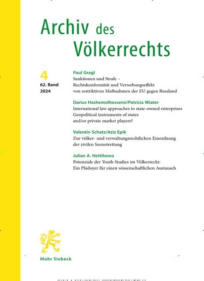 Titelbild der Ausgabe 1/2021 von Archiv des Völkerrechts (AVR). Diese Zeitschrift und viele weitere Jurazeitschriften und Zeitschriften für Verwaltung als Abo oder epaper bei United Kiosk online kaufen.