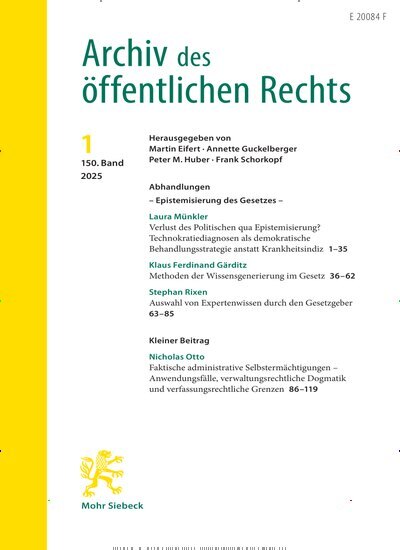 Titelbild der Ausgabe 1/2021 von Archiv des öffentlichen Rechts (AöR). Diese Zeitschrift und viele weitere Jurazeitschriften und Zeitschriften für Verwaltung als Abo oder epaper bei United Kiosk online kaufen.