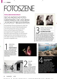 Titelbild der Ausgabe 60/2018 von FORUM: FOTOSZENE : FOTOS, ÜBER DIE MAN SPRICHT: SECHS INDISCHE FOTOGRAFINNEN, DIE UNS BEIM „FOTOFEST“ BEGEISTERTEN. Zeitschriften als Abo oder epaper bei United Kiosk online kaufen.