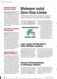 Titelbild der Ausgabe 12/2018 von Sicherheit: Malware nutzt Zero-Day-Lücke. Zeitschriften als Abo oder epaper bei United Kiosk online kaufen.