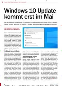 Titelbild der Ausgabe 6/2019 von News / Das Frühjahrs-Update für Windows 10: Windows 10 Update kommt erst im Mai. Zeitschriften als Abo oder epaper bei United Kiosk online kaufen.