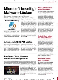 Titelbild der Ausgabe 6/2019 von News / Sicherheit: Microsoft beseitigt Malware-Lücken. Zeitschriften als Abo oder epaper bei United Kiosk online kaufen.