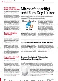 Titelbild der Ausgabe 9/2019 von Sicherheit: Microsoft beseitigt acht Zero-Day-Lücken. Zeitschriften als Abo oder epaper bei United Kiosk online kaufen.