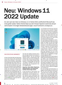 Titelbild der Ausgabe 11/2022 von Neu: Windows 11 2022 Update. Zeitschriften als Abo oder epaper bei United Kiosk online kaufen.
