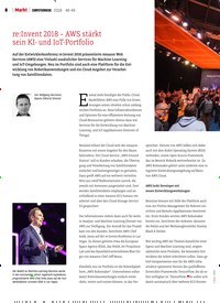 Titelbild der Ausgabe 49/2018 von re:Invent 2018 – AWS stärkt sein KI- und IoT-Portfolio. Zeitschriften als Abo oder epaper bei United Kiosk online kaufen.