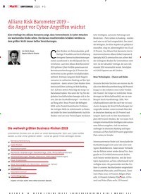 Titelbild der Ausgabe 5/2019 von Allianz Risk Barometer 2019 – die Angst vor Cyber-Angriffen wächst. Zeitschriften als Abo oder epaper bei United Kiosk online kaufen.