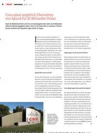 Titelbild der Ausgabe 8/2022 von Cisco plant angeblich Übernahme von Splunk für 20 Milliarden Dollar. Zeitschriften als Abo oder epaper bei United Kiosk online kaufen.
