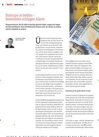 Titelbild der Ausgabe 25/2022 von Startups in Gefahr – Investoren schlagen Alarm. Zeitschriften als Abo oder epaper bei United Kiosk online kaufen.