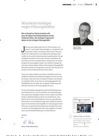 Titelbild der Ausgabe 27/2022 von Mitarbeiter kündigen wegen Führungskräften. Zeitschriften als Abo oder epaper bei United Kiosk online kaufen.