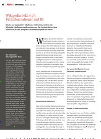 Titelbild der Ausgabe 29/2022 von Wikipedia bekämpft Fehlinformationen mit KI. Zeitschriften als Abo oder epaper bei United Kiosk online kaufen.