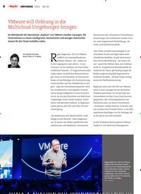 Titelbild der Ausgabe 38/2022 von VMware will Ordnung in die Multicloud-Umgebungen bringen. Zeitschriften als Abo oder epaper bei United Kiosk online kaufen.