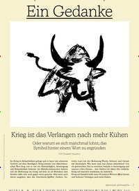 Titelbild der Ausgabe 1/2023 von Krieg ist das Verlangen nach mehr Kühen. Zeitschriften als Abo oder epaper bei United Kiosk online kaufen.