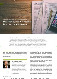 Titelbild der Ausgabe 7/2022 von Besteuerung von Geschäf ten in virtuellen Währungen. Zeitschriften als Abo oder epaper bei United Kiosk online kaufen.