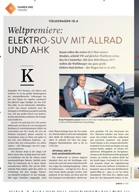 Titelbild der Ausgabe 1/2021 von VOLKSWAGEN ID.4: Weltpremiere: ELEKTRO-SUV MIT ALLRAD UND AHK. Zeitschriften als Abo oder epaper bei United Kiosk online kaufen.