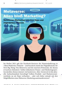 Titelbild der Ausgabe 2/2022 von Metaverse: Alles bloß Marketing?. Zeitschriften als Abo oder epaper bei United Kiosk online kaufen.