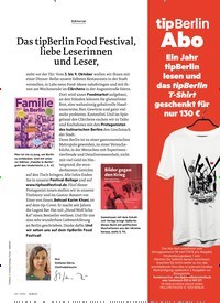 Titelbild der Ausgabe 20/2022 von Das tipBerlin Food Festival, liebe Leserinnen und Leser,. Zeitschriften als Abo oder epaper bei United Kiosk online kaufen.