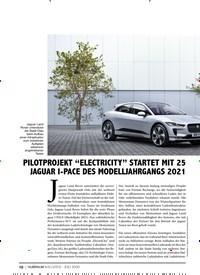 Titelbild der Ausgabe 7/2020 von PILOTPROJEKT “ELECTRICITY” STARTET MIT 25 JAGUAR I-PACE DES MODELLJAHRGANGS 2021. Zeitschriften als Abo oder epaper bei United Kiosk online kaufen.
