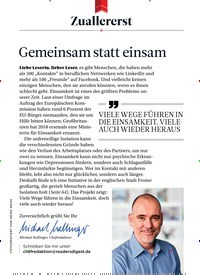 Titelbild der Ausgabe 11/2018 von Zuallererst: Gemeinsam statt einsam. Zeitschriften als Abo oder epaper bei United Kiosk online kaufen.