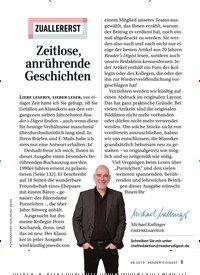 Titelbild der Ausgabe 8/2019 von ZUALLERERST: Zeitlose, anrührende Geschichten. Zeitschriften als Abo oder epaper bei United Kiosk online kaufen.
