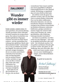 Titelbild der Ausgabe 1/2020 von ZUALLERERST: Wunder gibt es immer wieder. Zeitschriften als Abo oder epaper bei United Kiosk online kaufen.