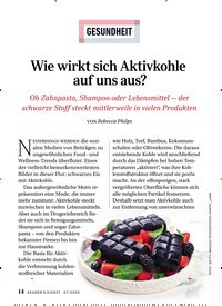 Titelbild der Ausgabe 7/2020 von GESUNDHEIT: Wie wirkt sich Aktivkohle auf uns aus?. Zeitschriften als Abo oder epaper bei United Kiosk online kaufen.