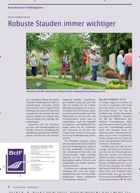 Titelbild der Ausgabe 9/2018 von Bund deutscher Friedhofsgärtner: FÜR DIE GRABBEPFLANZUNG: Robuste Stauden immer wichtiger. Zeitschriften als Abo oder epaper bei United Kiosk online kaufen.