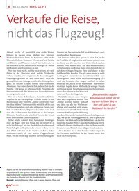 Titelbild der Ausgabe 4/2018 von KOLUMNE FEYS SICHT: Verkaufe die Reise, nicht das Flugzeug!. Zeitschriften als Abo oder epaper bei United Kiosk online kaufen.