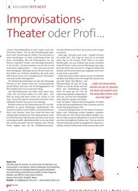 Titelbild der Ausgabe 5/2018 von KOLUMNE FEYS SICHT: Improvisations-Theater oder Profi …. Zeitschriften als Abo oder epaper bei United Kiosk online kaufen.