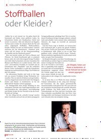 Titelbild der Ausgabe 6/2018 von KOLUMNE FEYS SICHT: Stoffballen oder Kleider?. Zeitschriften als Abo oder epaper bei United Kiosk online kaufen.