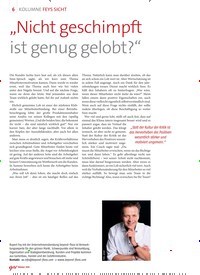 Titelbild der Ausgabe 10/2018 von KOLUMNE FEYS SICHT: „Nicht geschimpft ist genug gelobt?”. Zeitschriften als Abo oder epaper bei United Kiosk online kaufen.