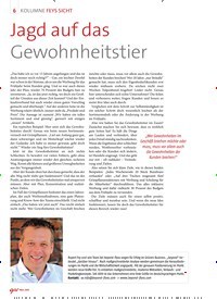 Titelbild der Ausgabe 3/2019 von KOLUMNE FEYS SICHT: Jagd auf das Gewohnheitstier. Zeitschriften als Abo oder epaper bei United Kiosk online kaufen.