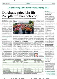 Titelbild der Ausgabe 31/2018 von Orientierungsdaten Baden-Württemberg 2018: Durchaus gutes Jahr für Zierpflanzenbaubetriebe. Zeitschriften als Abo oder epaper bei United Kiosk online kaufen.