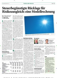 Titelbild der Ausgabe 16/2019 von Steuerbegünstigte Rücklage für Risikoausgleich: eine Modellrechnung. Zeitschriften als Abo oder epaper bei United Kiosk online kaufen.