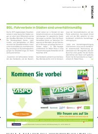 Titelbild der Ausgabe 1/2019 von BGL: Fahrverbote in Städten sind unverhältnismäßig. Zeitschriften als Abo oder epaper bei United Kiosk online kaufen.