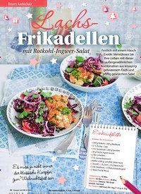Titelbild der Ausgabe 1/2021 von Unsere Kochschule: Lachs-Frikadellen mit Rotkohl-Ingwer-Salat. Zeitschriften als Abo oder epaper bei United Kiosk online kaufen.